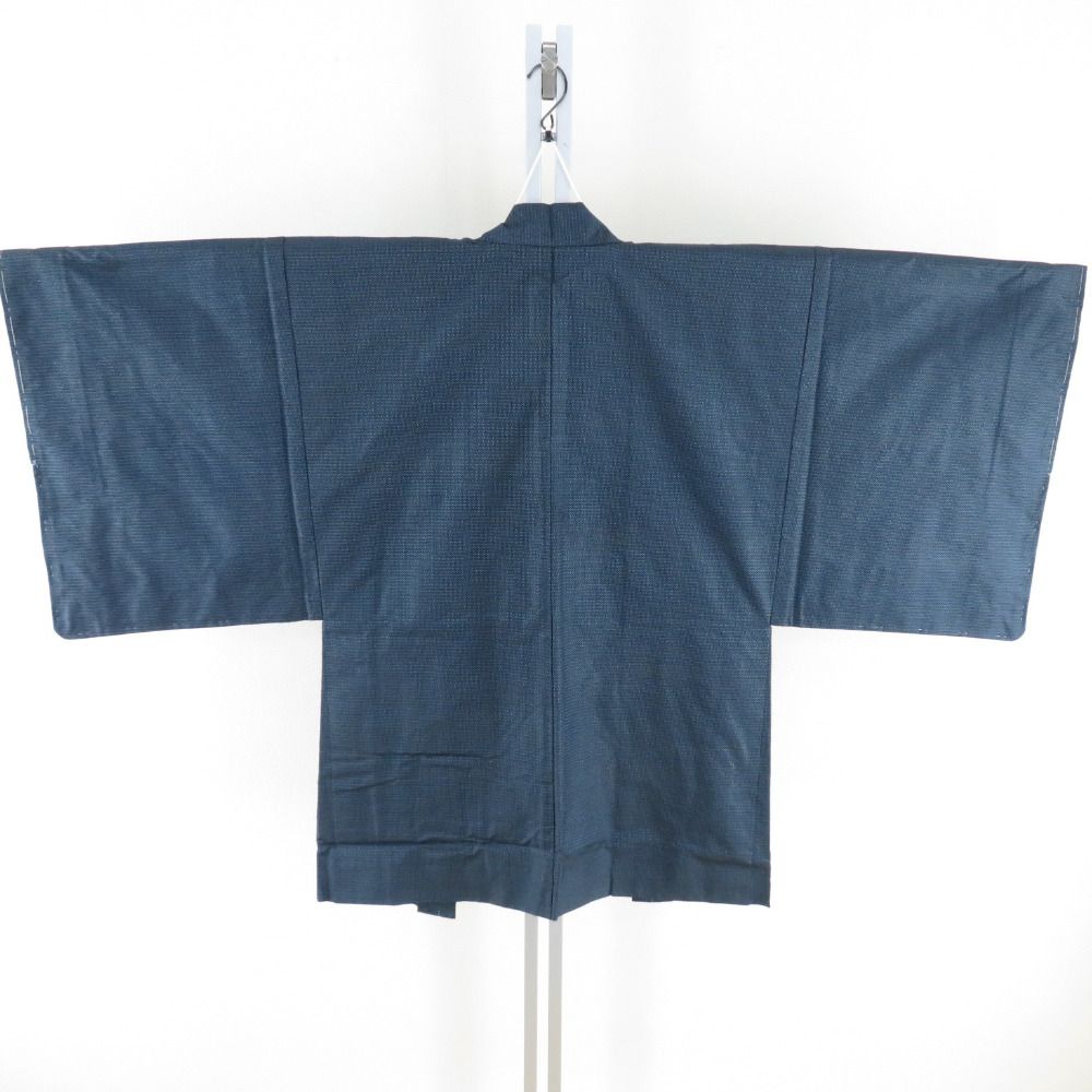 男着物 紬 亀甲 アンサンブル 襦袢セット 袷 紺青色 正絹 男性用きもの