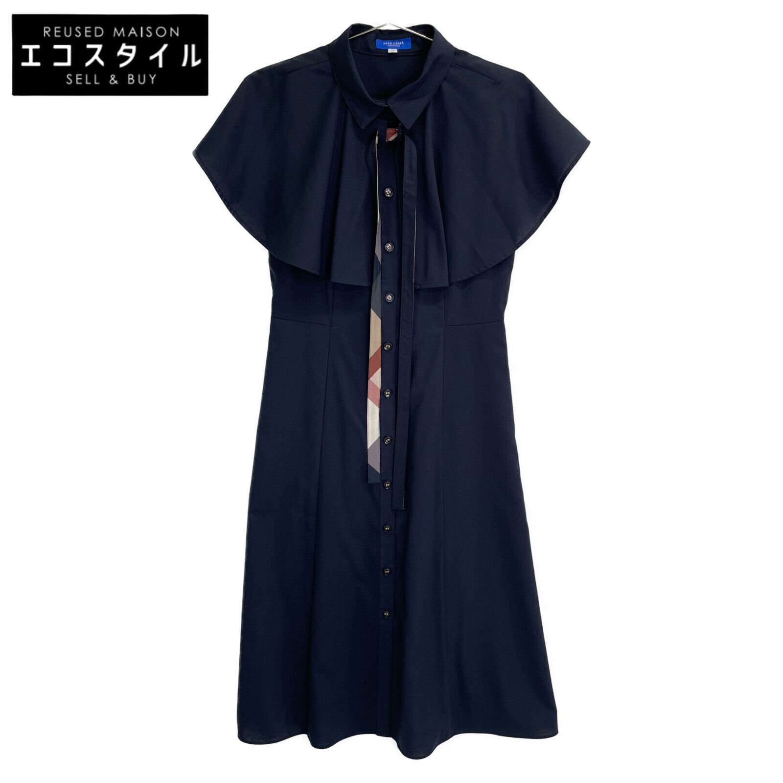 BLUE LABEL CRESTBRIDGE ブルーレーベルクレストブリッジ ﾈｲﾋﾞｰ ｺｯﾄﾝﾗｲｸﾎﾟﾌﾟﾘﾝｹｰﾌﾟｶﾗｰﾄﾞﾚｽ 36
