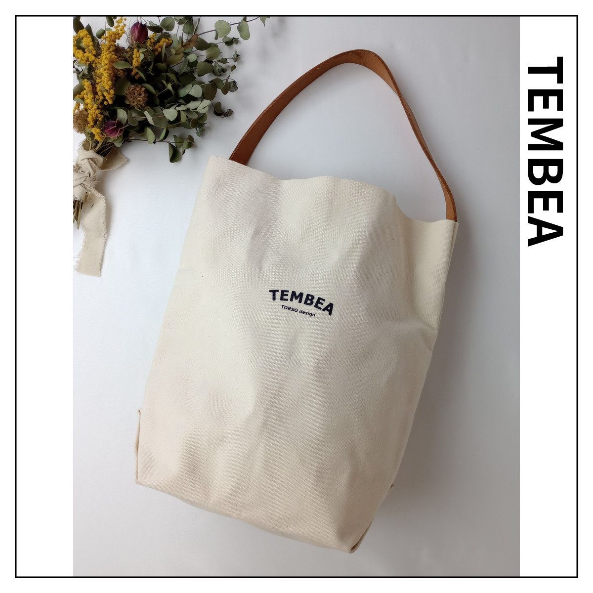 TEMBEA レザーハンドルキャンバストートバッグ ログトート