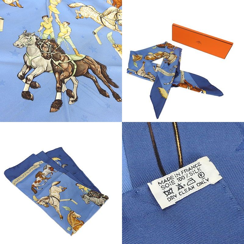 中古】エルメス スカーフ カレ90 EN PISTE シルク100％ 馬 小物