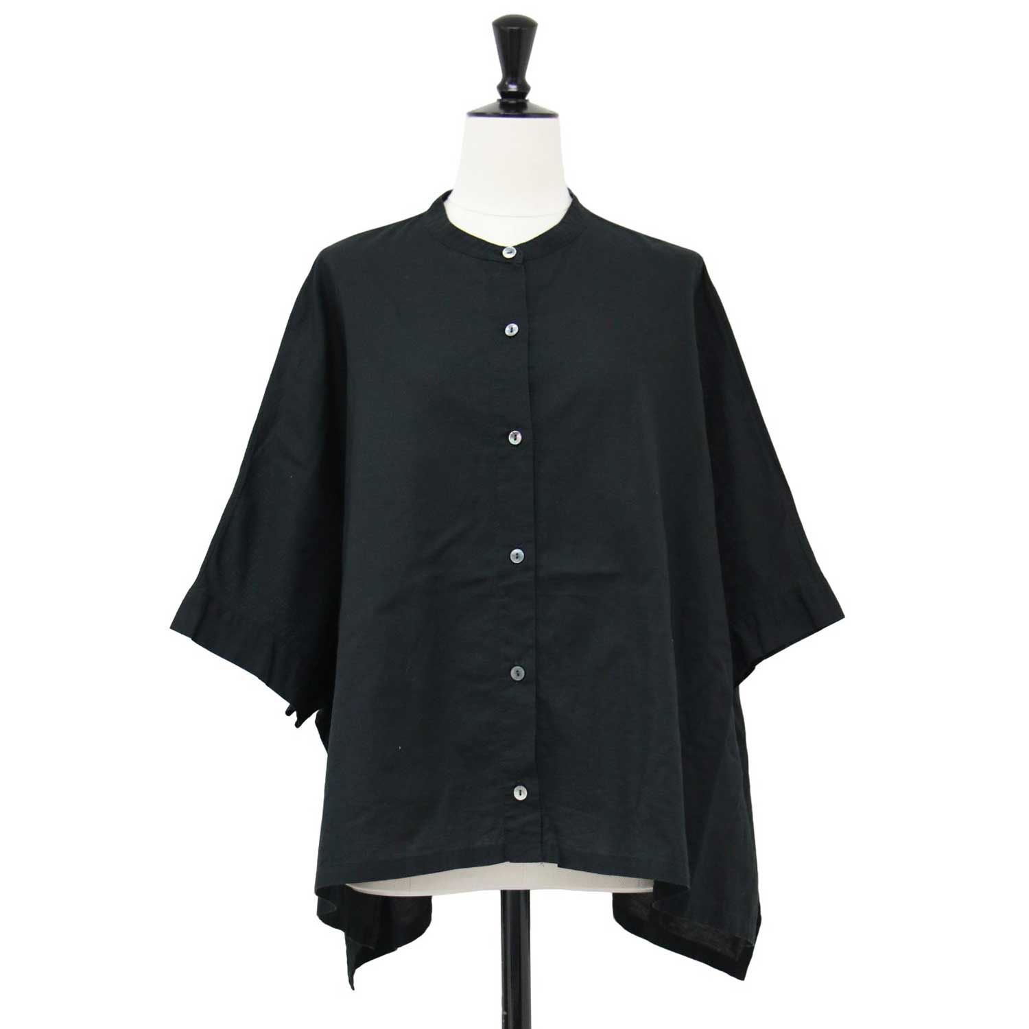 mizuiroind 半袖　ワイドシャツ　コットン リネン　ブラック mizuiroind 半袖ワイドシャツコットン リネンブラック