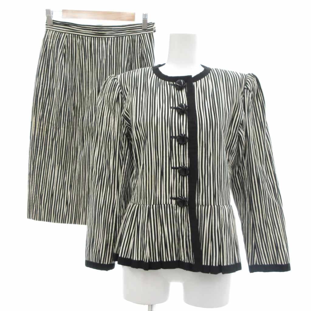 イヴサンローラン YVES SAINT LAURENT セットアップ ノー ジャケット タイトスカート ストライプ柄 S 黒 ブラック 白 ホワイト GY11 NU