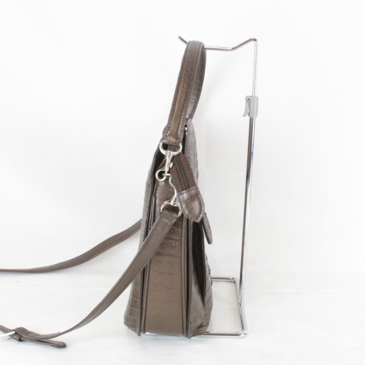 美品『USED』 カイマンクロコ ショルダーバッグ クロコダイル ブラウン 