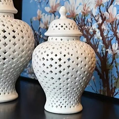 フラワーホルダー インテリア雑貨 セラミック 蓋付 収納 小物入れ 飾り壺 花瓶 オリエンタル おしゃれ アンティーク風 ホームデコレーション 装飾品 置物 レトロ クリエイティブ リビングルーム Sサイズ 16×28cm