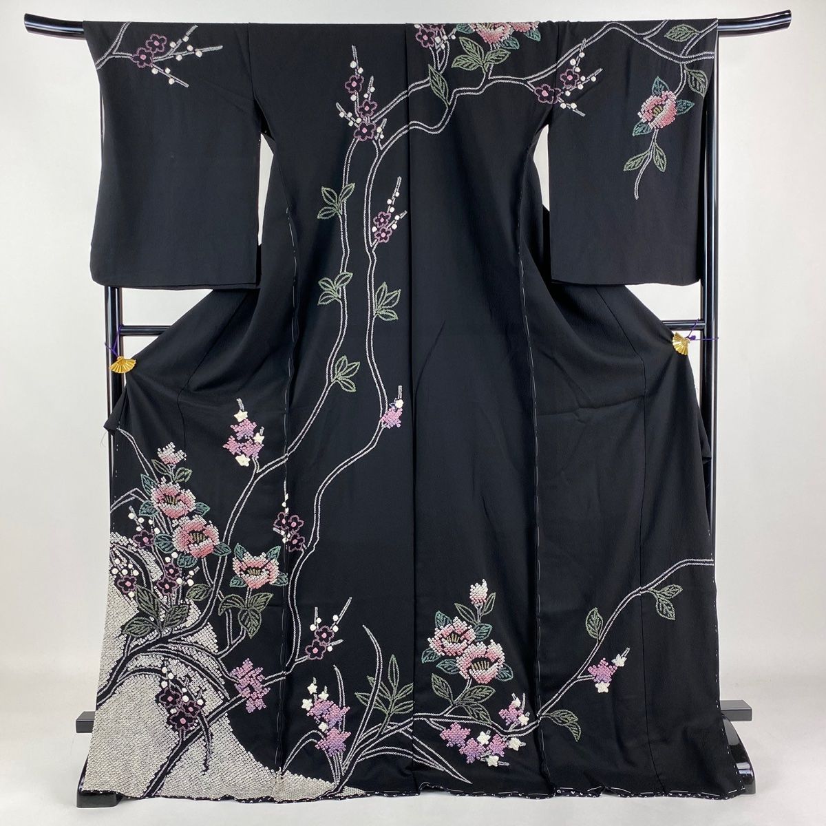 振袖　仮絵羽　新品未着用品　未仕立て 未仕立て 振袖 22点セット「OLD&NEW 振袖仮絵羽 牡丹ブーケ/紺」仮絵羽