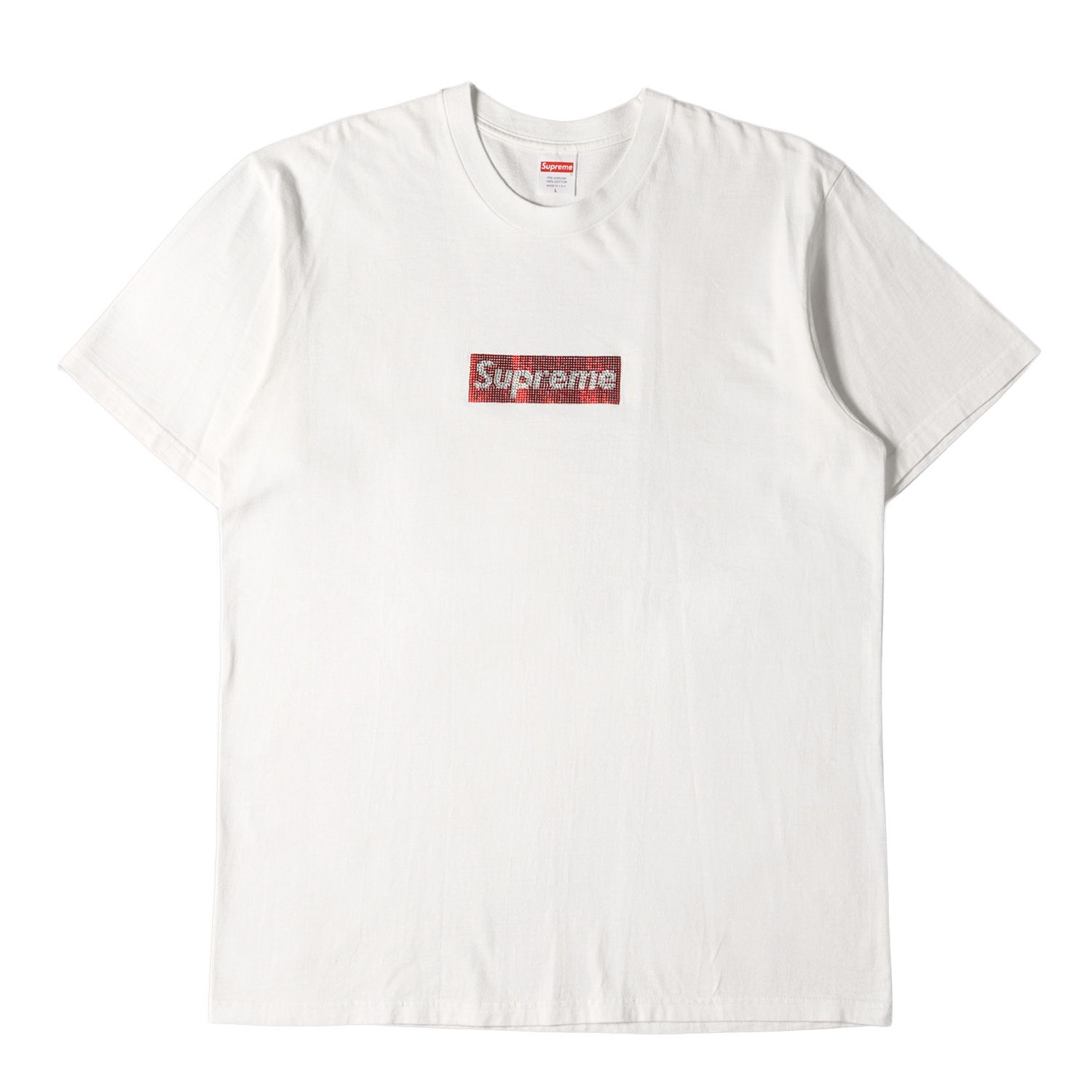 美品 Supreme シュプリーム Tシャツ サイズ:L 25周年記念 スワロフスキー ボックスロゴ クルーネック 半袖 Tシャツ Swarovski  Box Logo Tee 19SS ホワイト 白 トップス カットソー ブランド