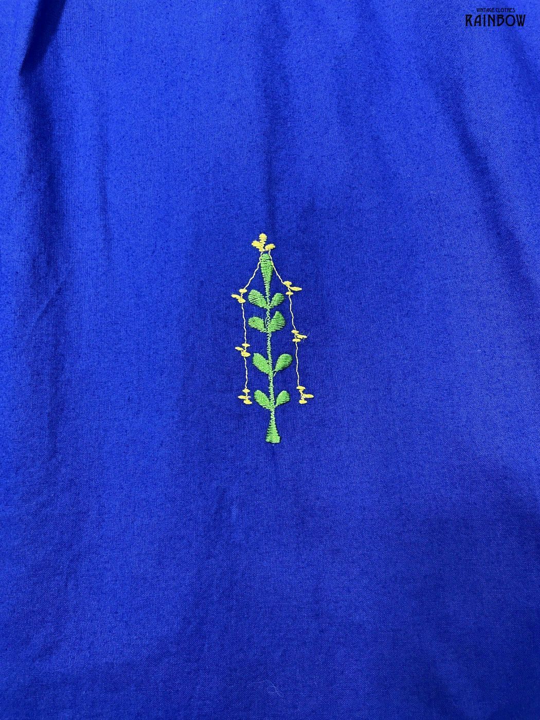 古着 刺繍 花柄 コットン１００％ ロング丈 半袖 ワンピース 青 