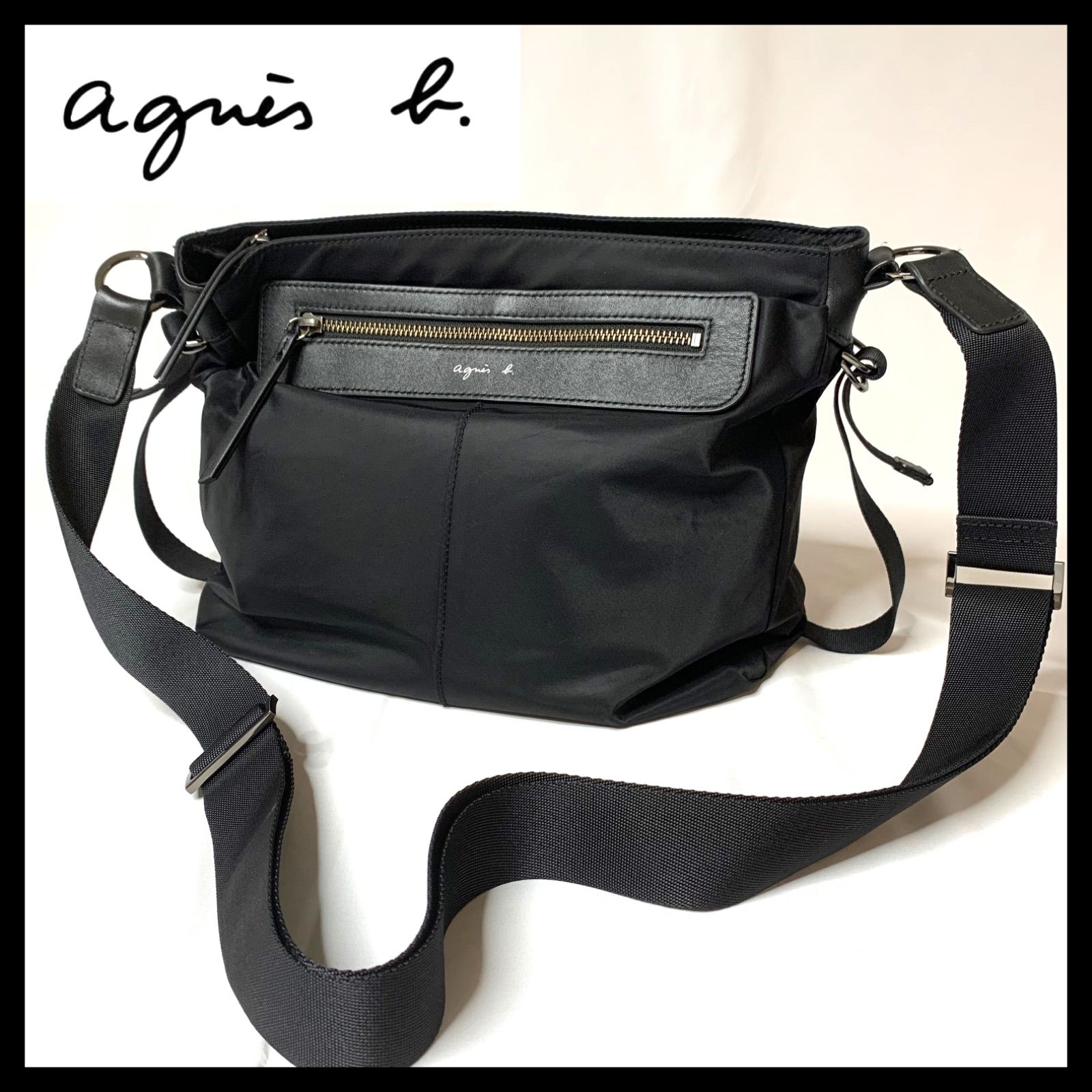 美品☆agnes b. VOYAGE アニエスベー ナイロンショルダーバッグ 黒-