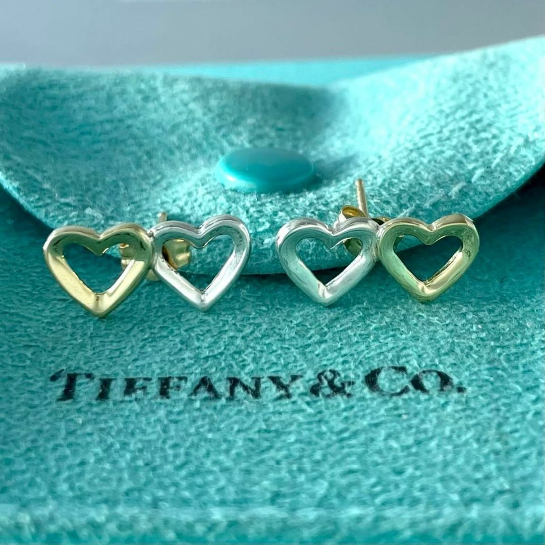 ティファニー ダブルオープンハート ピアス 925 750 コンビ NO8fe