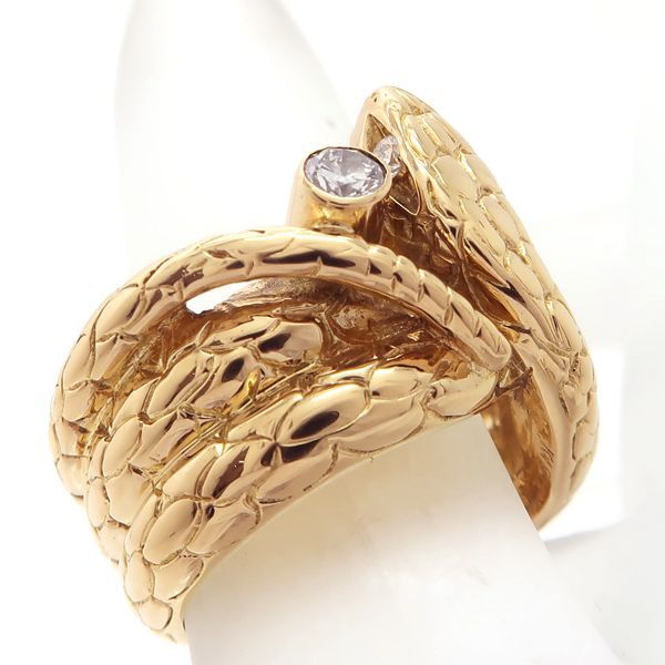 K18 スネーク デザイン ダイヤモンドリング 約11号 D0.23ct イエロー