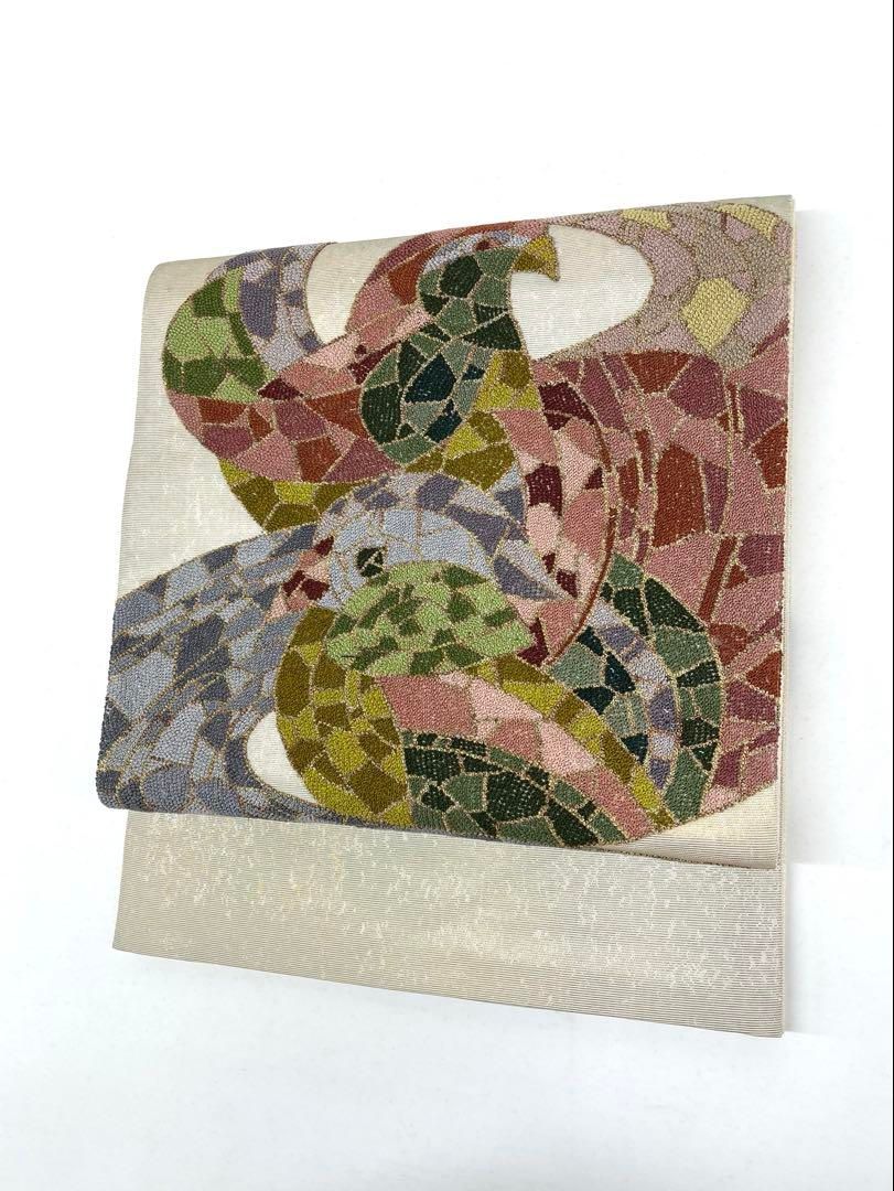 相良刺繍 袋帯 鳥 金糸 正絹 お太鼓柄 Q1188 - メルカリ