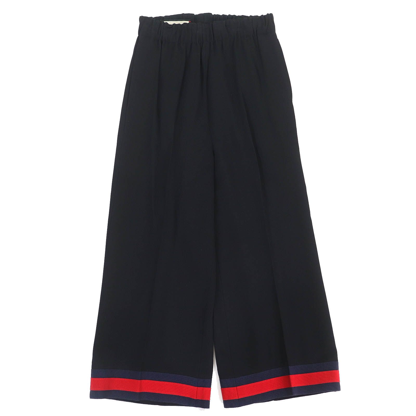 △GUCCI グッチ 577607 ウェブライン センタープレス クロップド ワイドパンツ フ パンツ ブラック 36 ハンガー ガーメント付き イタリア製 レディース