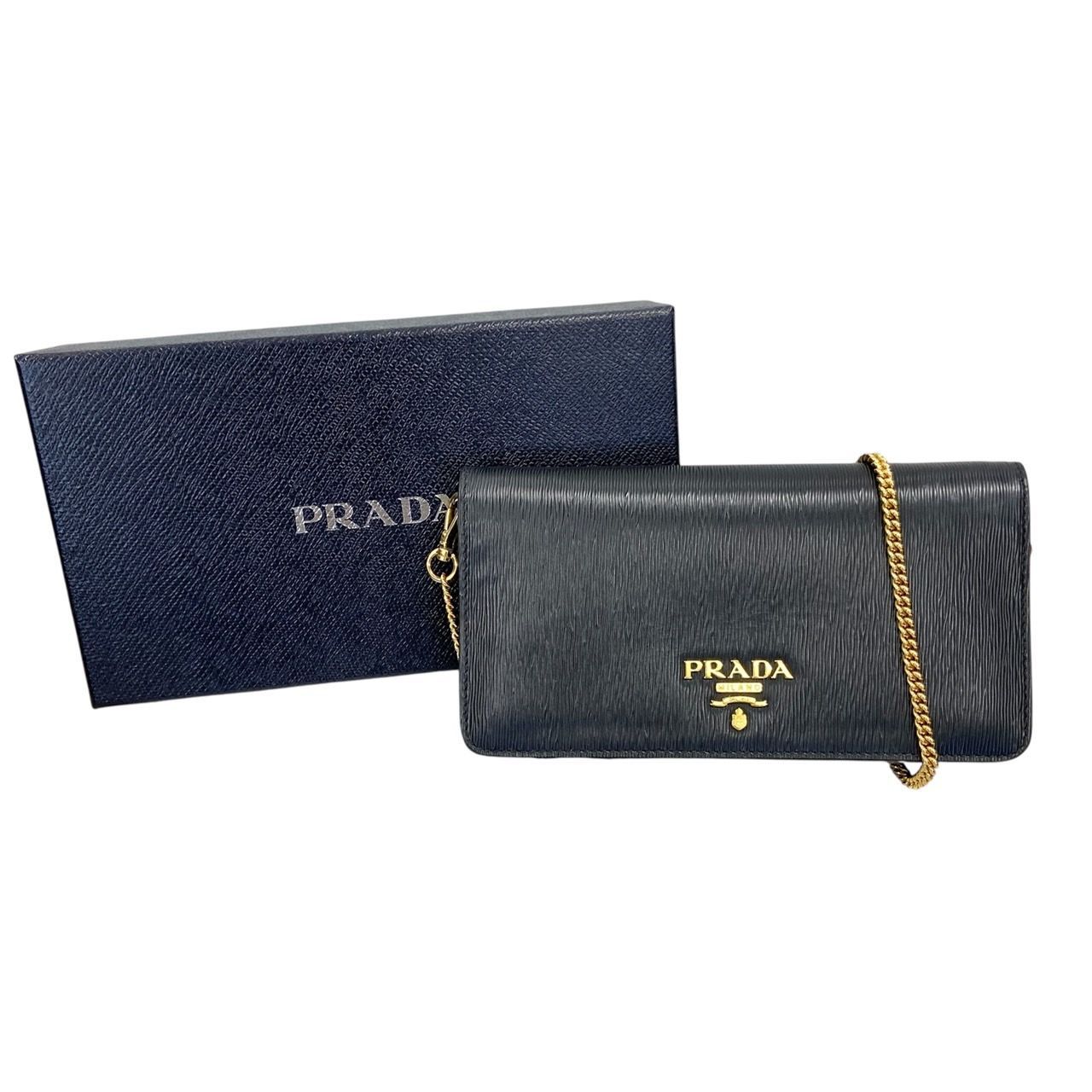PRADA ブラック チェーンウォレット ◇プラダ◇1MT290/レザー/チェーン