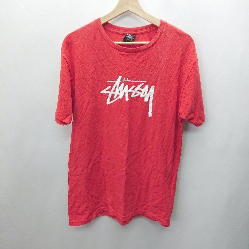 ◇ STUSSY ステューシー カジュアル 前面プリント クルーネック 半袖 Tシャツ サイズM レッド メンズ E  【1405140035414】