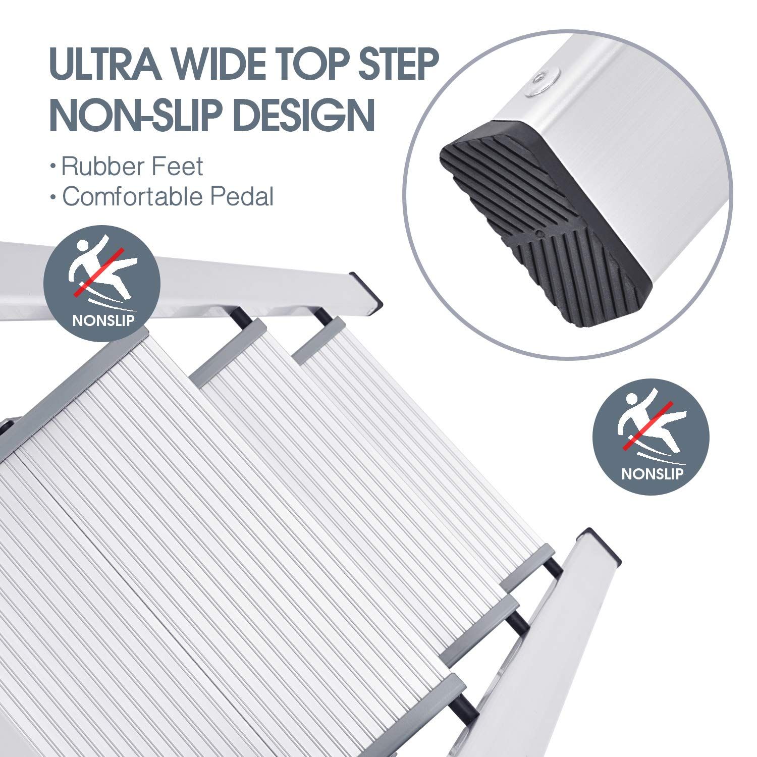 KINGRACK アルミ脚立 3段 踏み台 軽量 手すり付き 折りたたみ ステップスツール はしご 梯子おしゃれ 耐荷重150KG 安全 持ち運びが軽く 収納が簡単で 滑りにくく頑丈 多機能 室内室外 ホワイト WWW_SUPERTOOLSSHOP_NL
