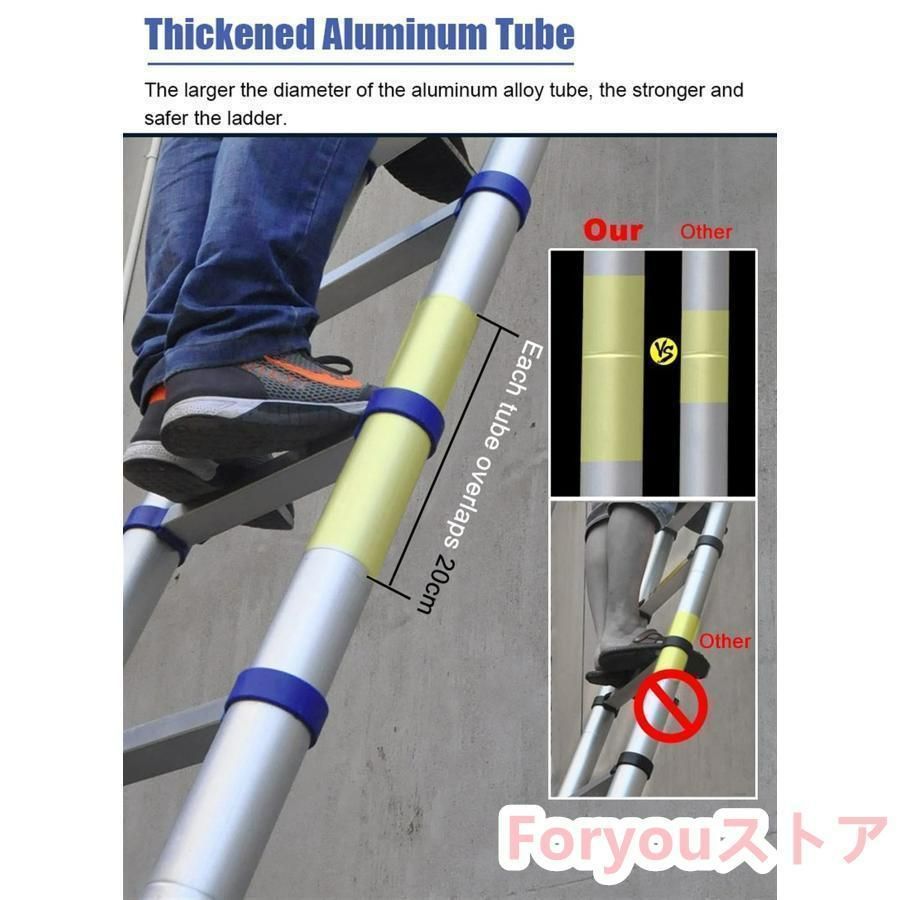 伸縮はしご 脚立 8m 7m 6. 2m 5m 4m 3. 8m 2.6mルーフトップテント用伸縮はしご ロフトRV屋根裏屋外作業用アルミニウム延長伸縮はしご 荷重150kg