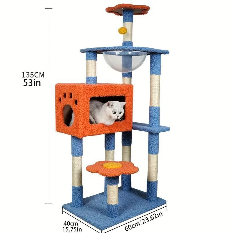 キャットタワー キャットツリー カプセル キャットハウス 猫タワー 大型猫タワー スリム 大型猫 多頭飼育 据え置き 省スペース 登りやすい ハンモック 見晴台 ねこハウス 爪とぎポスト 1yZR851