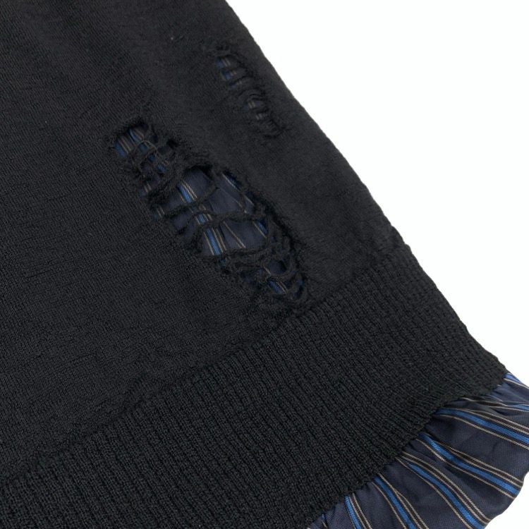 Maison Margiela メゾンマルジェラ 12Gレイヤードニットトップス ダメージ加工クルーネックセーター ブラック XS SI1HA0005
