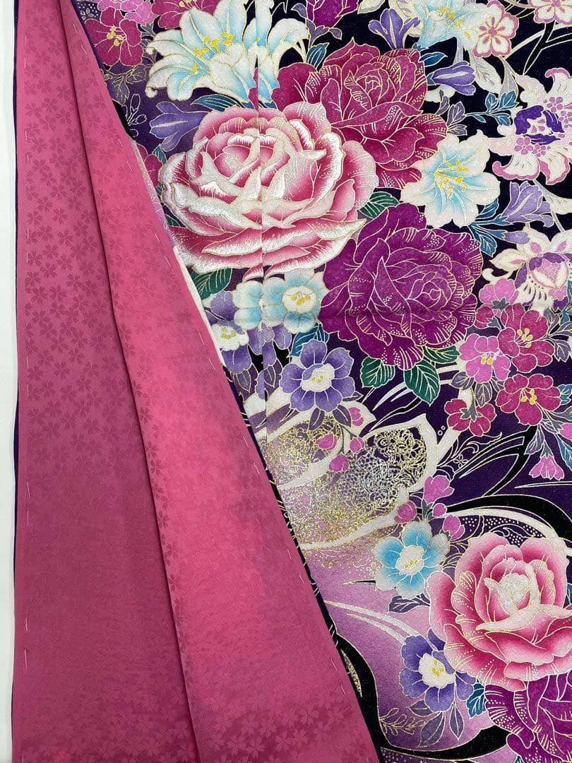 振袖 仮絵羽 舞台衣装 金彩 銀彩 銀通し ラメ刺繍 正絹 未仕立て品 八 