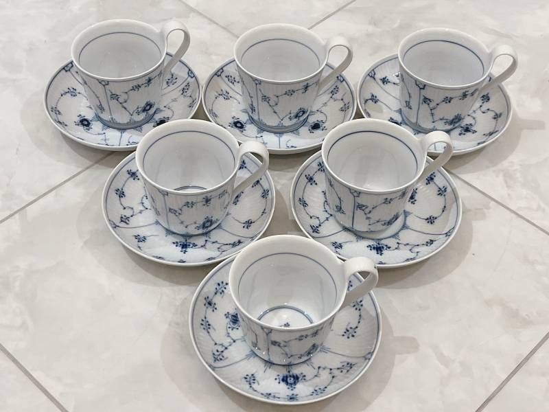 ロイヤルコペンハーゲン ブルーフルーテッド プレイン ハイハンドル カップ ソーサー 6客 セット 品!