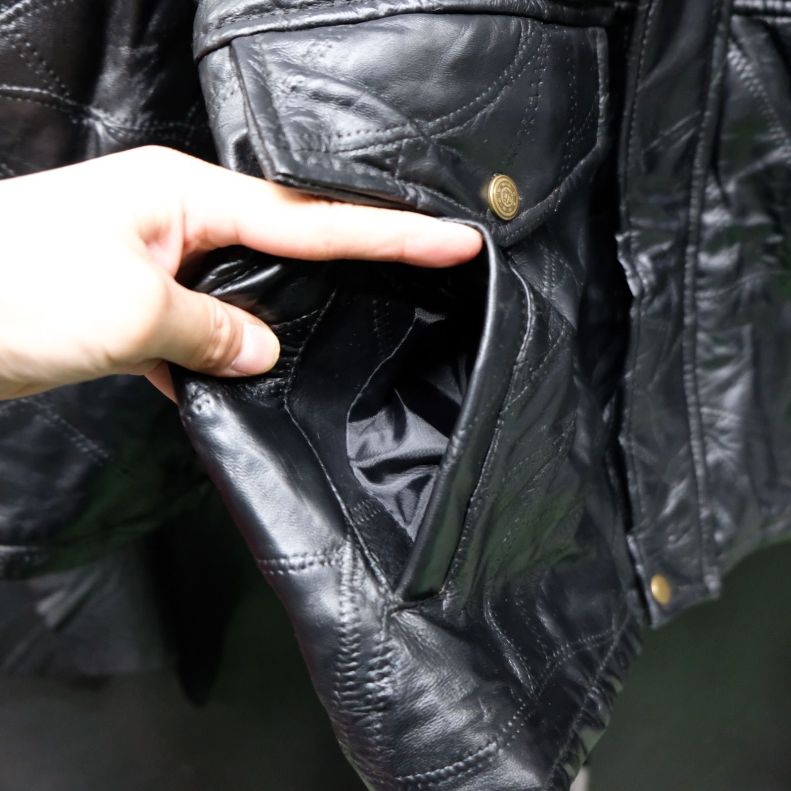 ハードパッチワーク レザーハーフコート LL/XL ツギハギ カーコート 羊