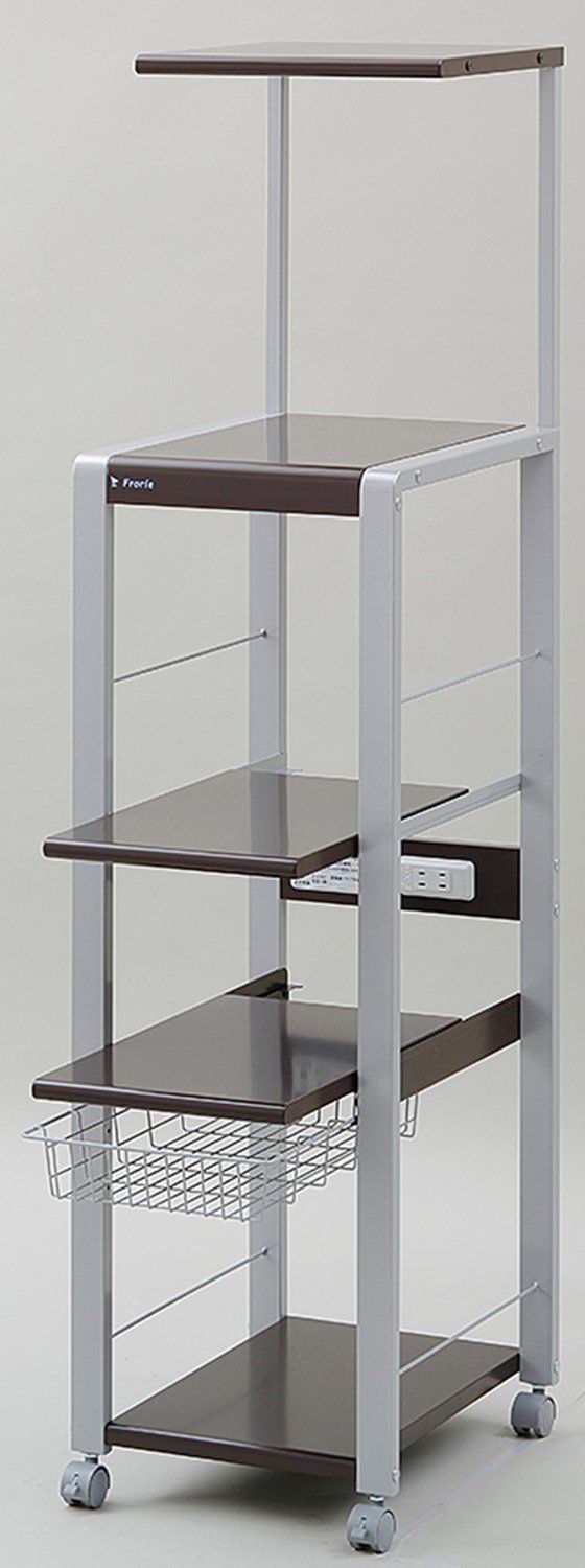 フローリエ オープンラック 奥行48 幅38 ブラウン ハイタイプ 4段 スリム レンジ台 エムケー精工