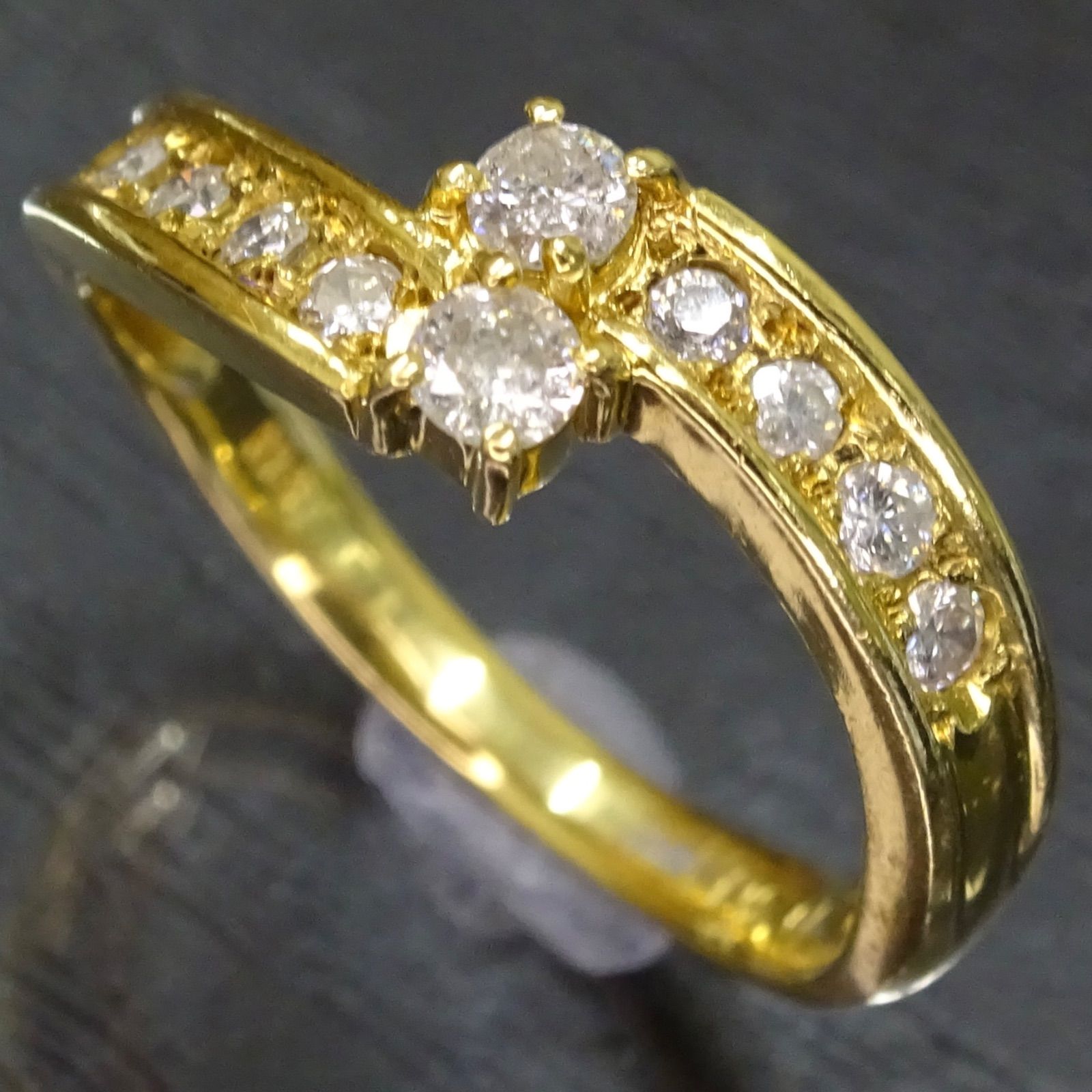 18金 K18 ゴールド GOLD 750 天然ダイヤモンド0.30ct ウェーブ 