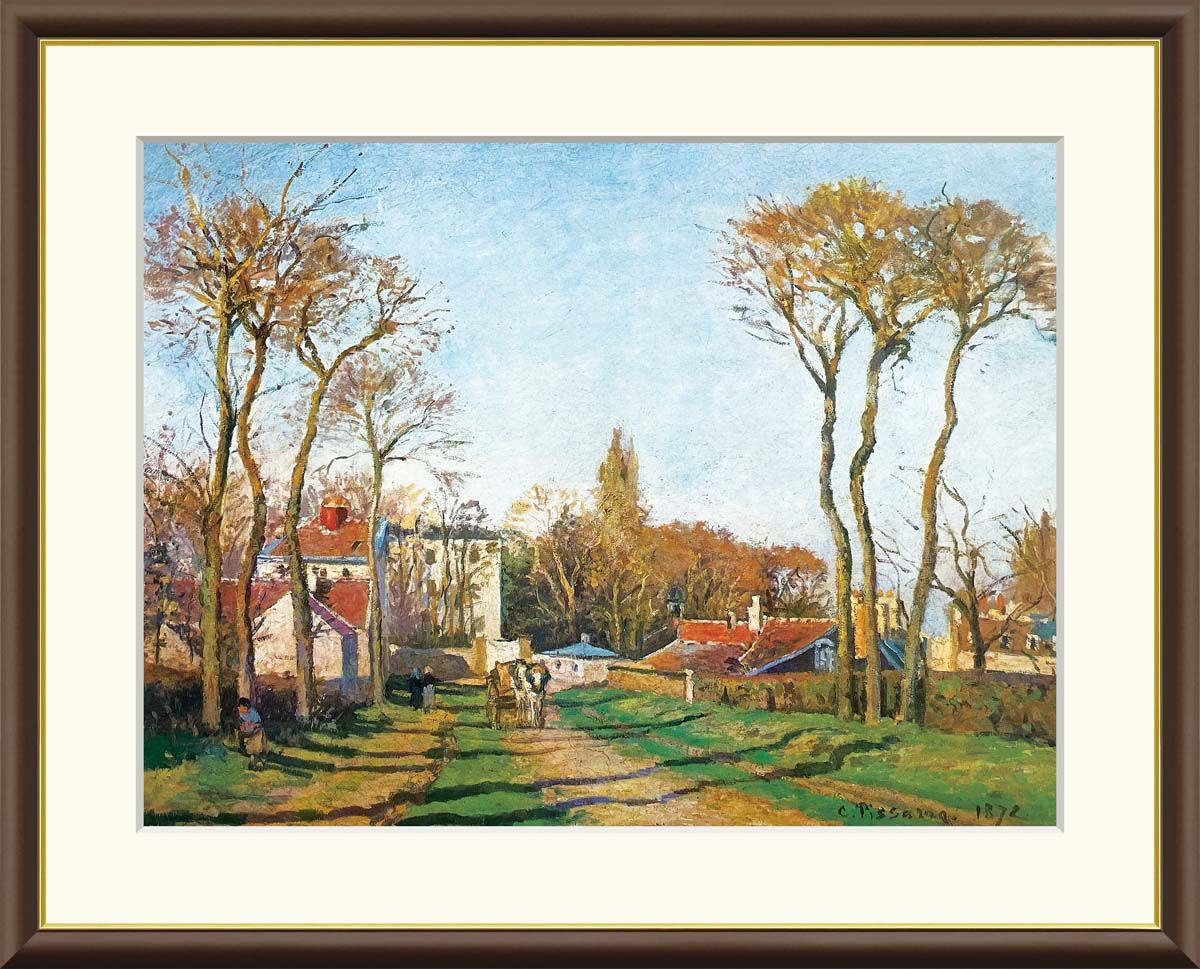 10年保証 名画 油絵 村の入口 カミーユ・ピサロ 手彩仕上 高精細