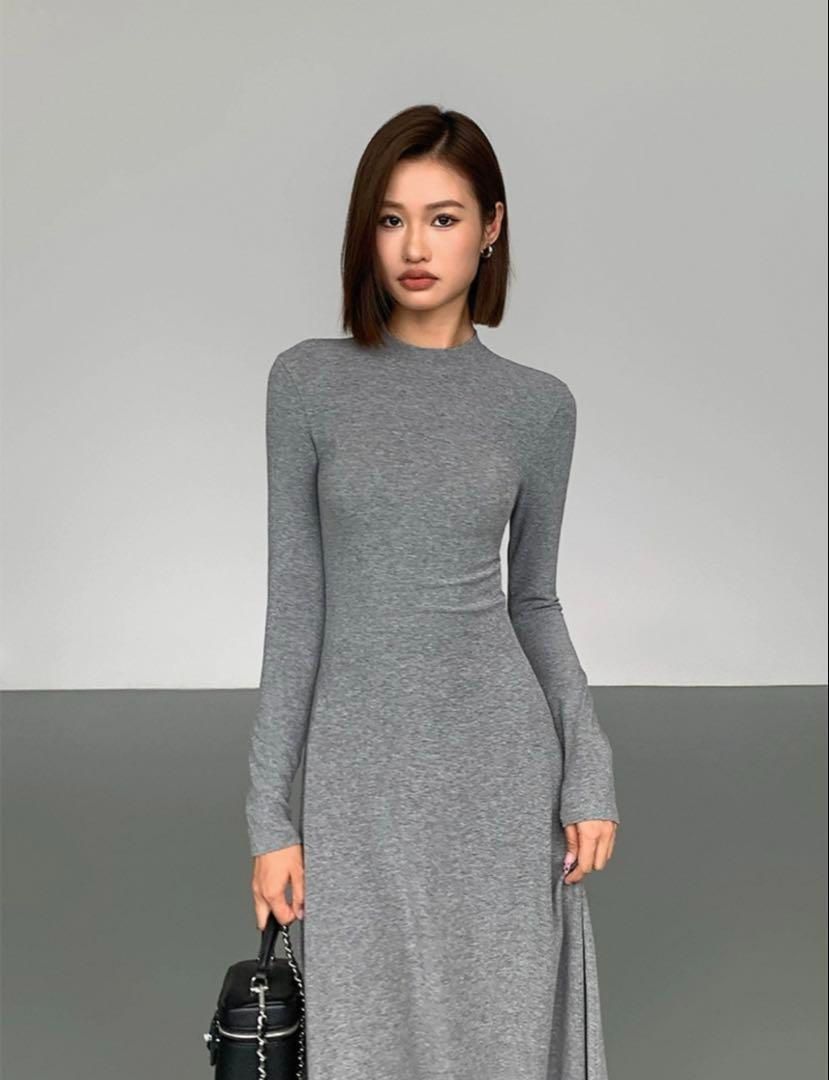 長袖ニットロングワンピース
