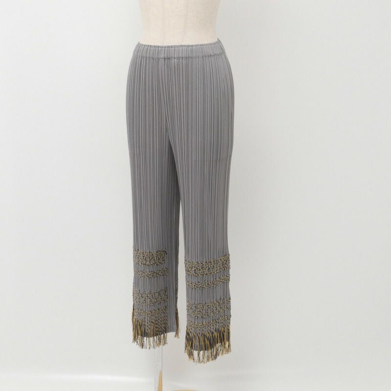 PLEATS PLEASE フリンジパンツ PLEATS PLEASE デニム転写プリントプリーツパンツ&スカート