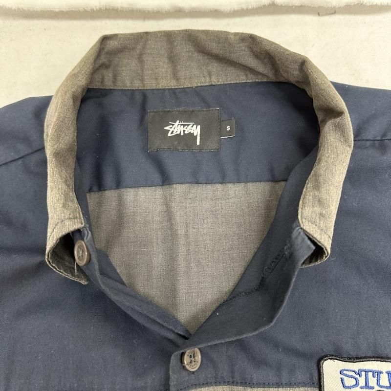 美品　stussy刺繍ロゴワッペン　半袖ワークシャツ ブラック　M00s 286【人気Lサイズ】ステューシー 刺繍ロゴ ワークシャツ 入手