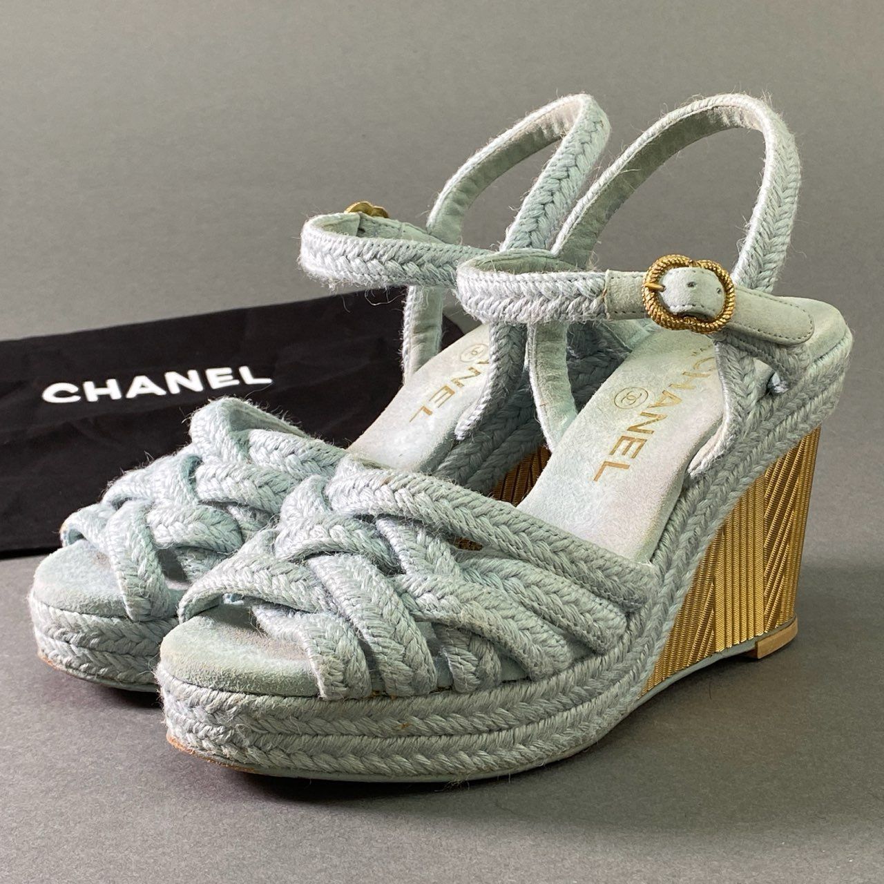 7a17 CHANEL シャネル ココマーク ウェッジソール ストラップサンダル