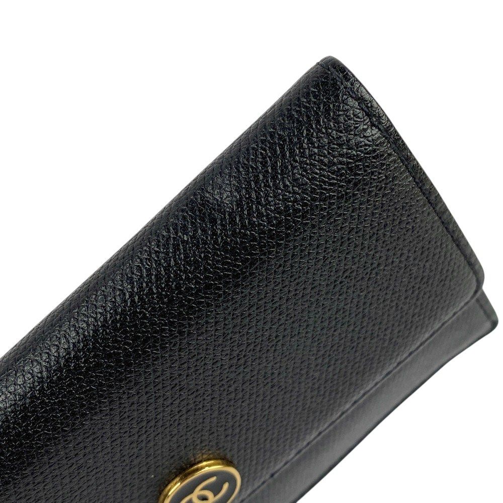 CHANEL ブラック レザー キーケース ココボタン キーケース □美品□ シャネル キーリング キーケース ココボタン レザー