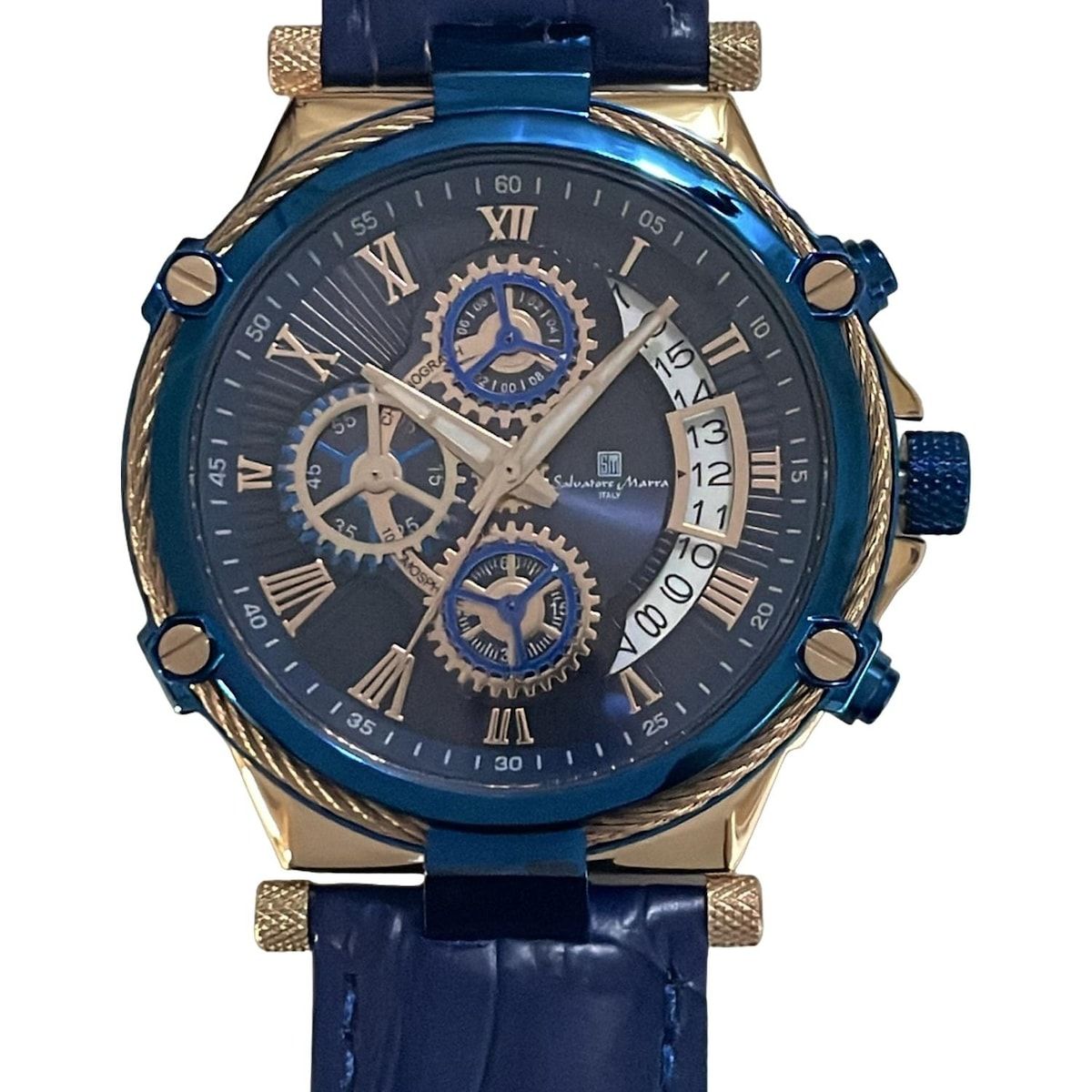 Salvatore Marra サルバトーレマーラ 腕時計 - SM18102-1 メンズ 型押し加工|クロノグラフ ネイビー