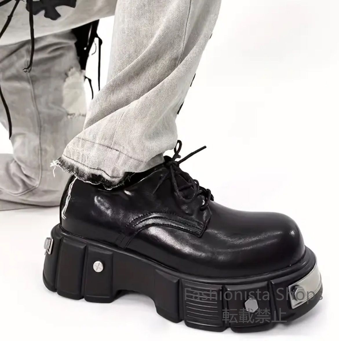 バイクシューズバイクレザーメンズローファースニーカー黒無地シューズ 厚底レディースモード系ユニセックスラウンドトゥダー