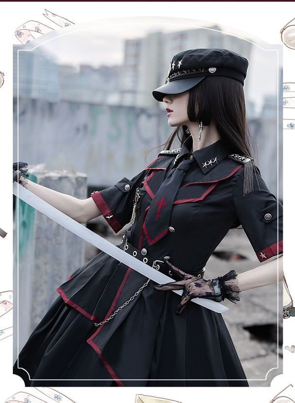 【バーゲンSALE】 Lolita系 ロリータ ワンピース 軍服 ゴスロリ セーラー服 ロリ 制服 学生服 萌え萌え 少女ウェア レディース 二次元ドレス 学園祭 文化祭 イベント ブラック 黒 付き合いのある