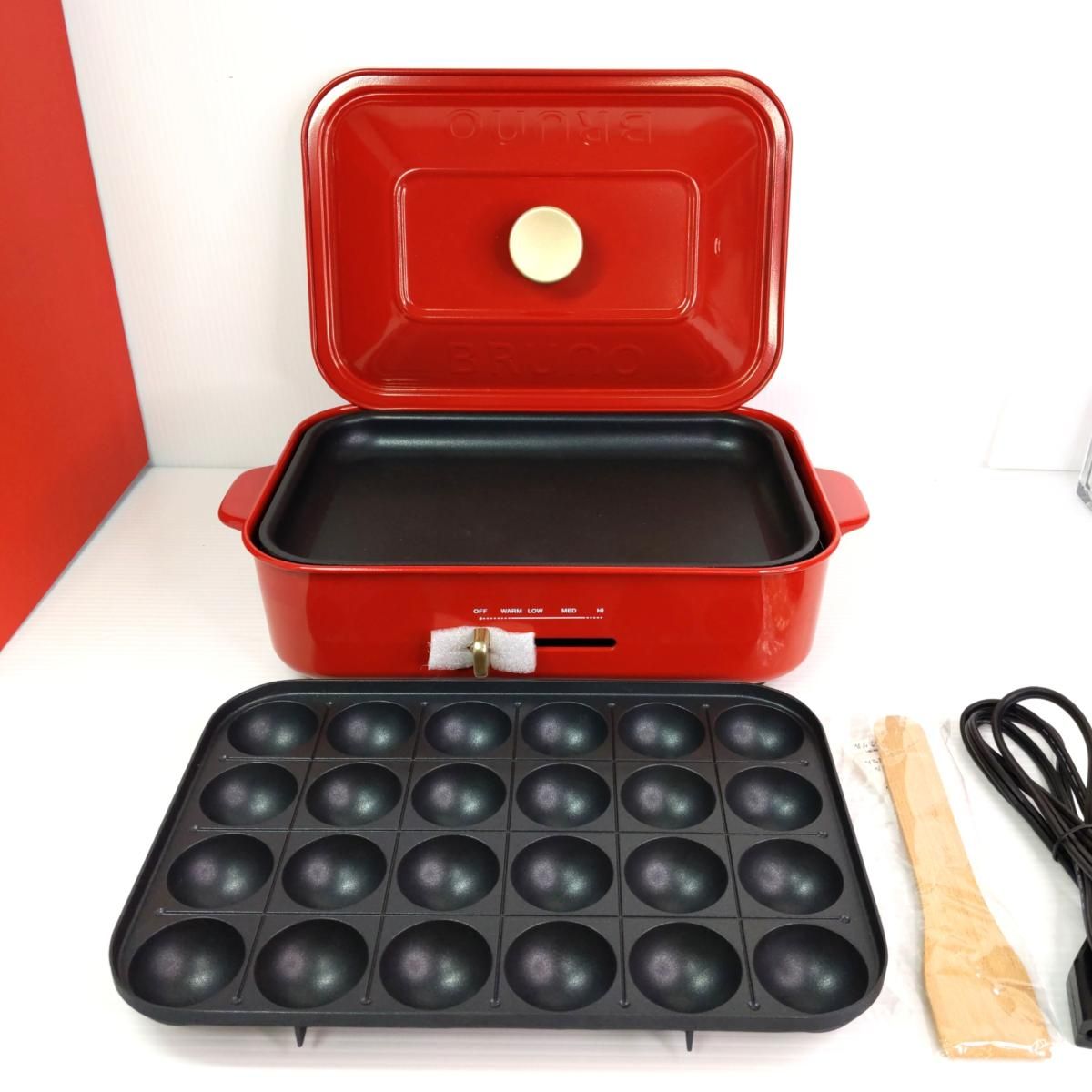 新品 BRUNO コンパクトホットプレート レッド BOE021 深鍋付き