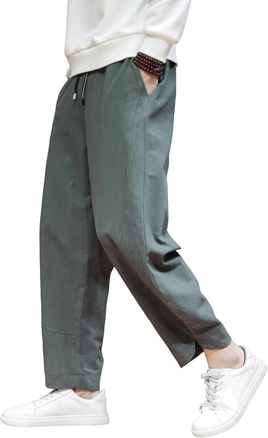 【在庫処分】[Fasshonrida] ズボン メンズ サルエルパンツ 夏用 ワイドテーパードパンツ 9分丈 アンクルパンツ 涼しい ボトムス 大きいサイズ イージーぱんつ 軽量 薄手 綿麻 ずぼん おしゃれ 切り替え 春 夏