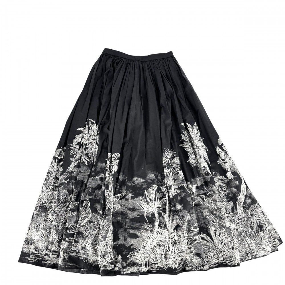 クリスチャンディオール スカート レディース 植物 ロングスカート アパレル プリーツ Christian Dior 38 ブラック 黒 ホワイト 白 コットン 品