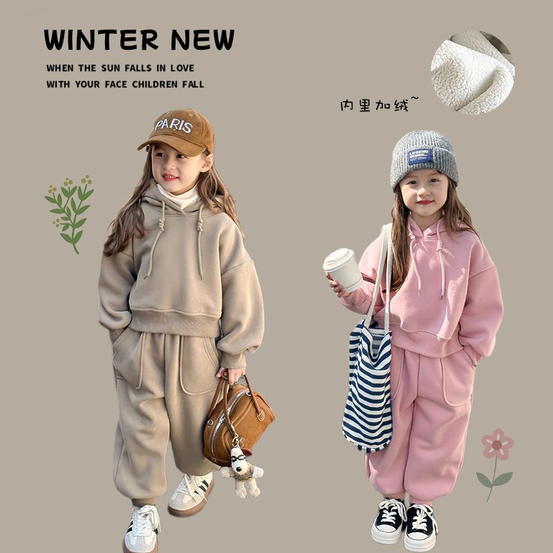 2025 秋冬 韓国風ベビー服 トップス ズボン 裏起毛 90cm～160cm 2色