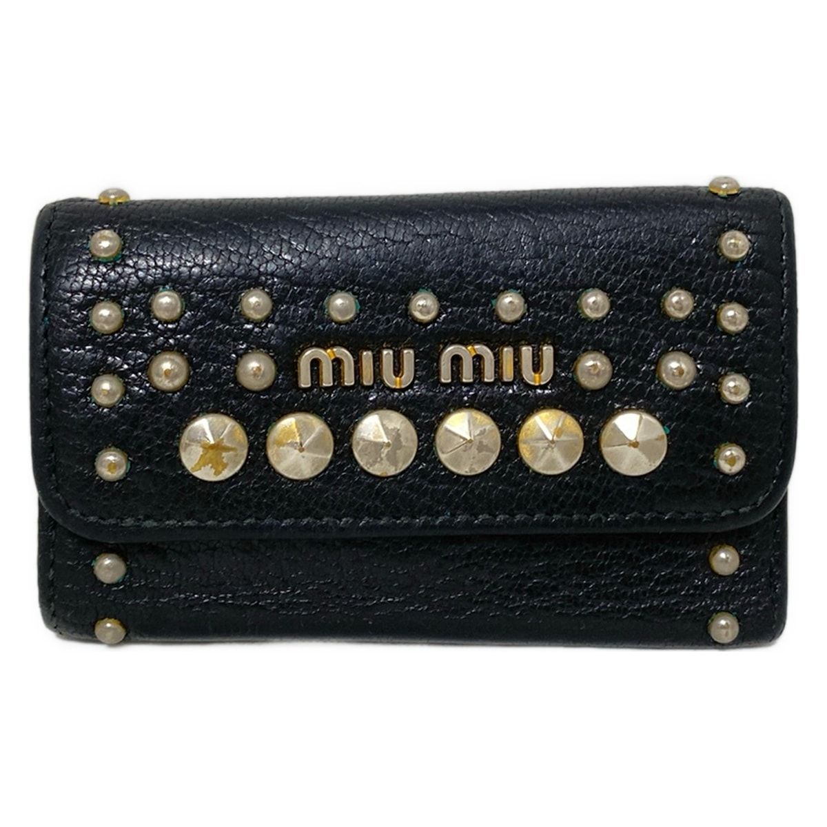 miumiu 黒 キーケース miu miu レザーキーケース 黒 MIU MIU(ミュウ