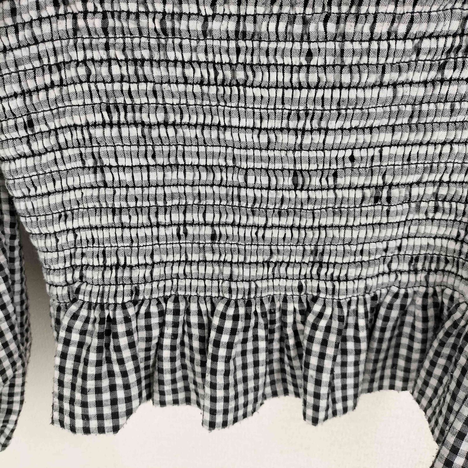 ザラ ZARA スモッキング加工 ギンガムチェック フリル ブラウス 