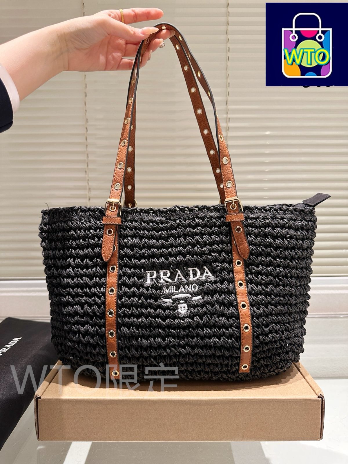 【関税・送料無料】Prada ラフィアショッピングバッグ 今日特価】Prada Raffia Shopping Bag 35cm / プラダ ラフィア