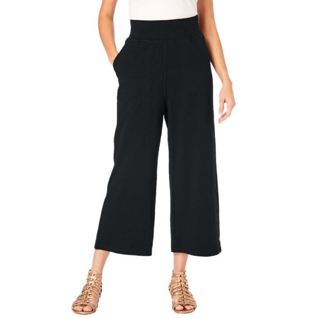 【送料無料】 ロアマンズ レディース カジュアルパンツ ボトムス Roaman's Women's Plus Size Side-Pocket Essential Stretch Yoga Capri Pant Black