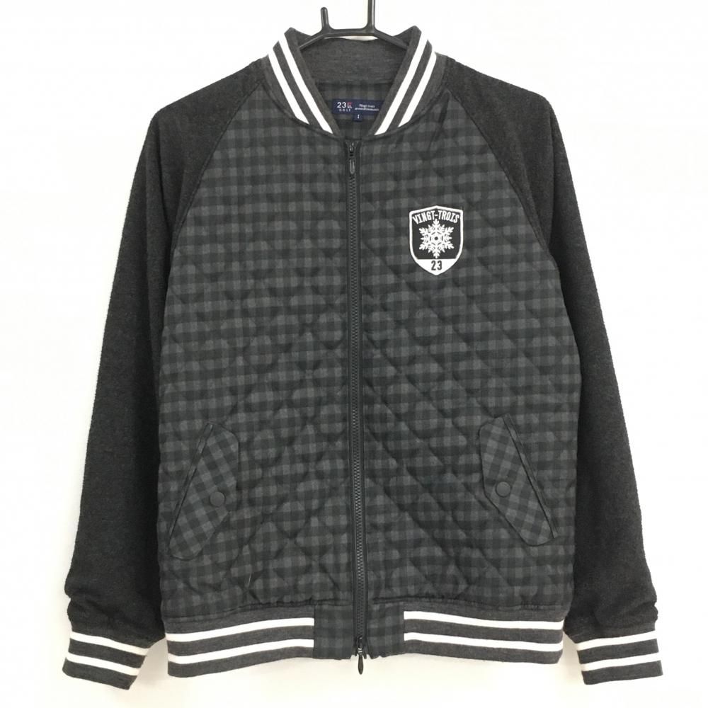 SALE価格【美品】23区ゴルフ 切替中綿ジャケット グレー×ダークグレー チェック柄 キルティング 裏起毛 レディース I(M) ゴルフウェア 23区