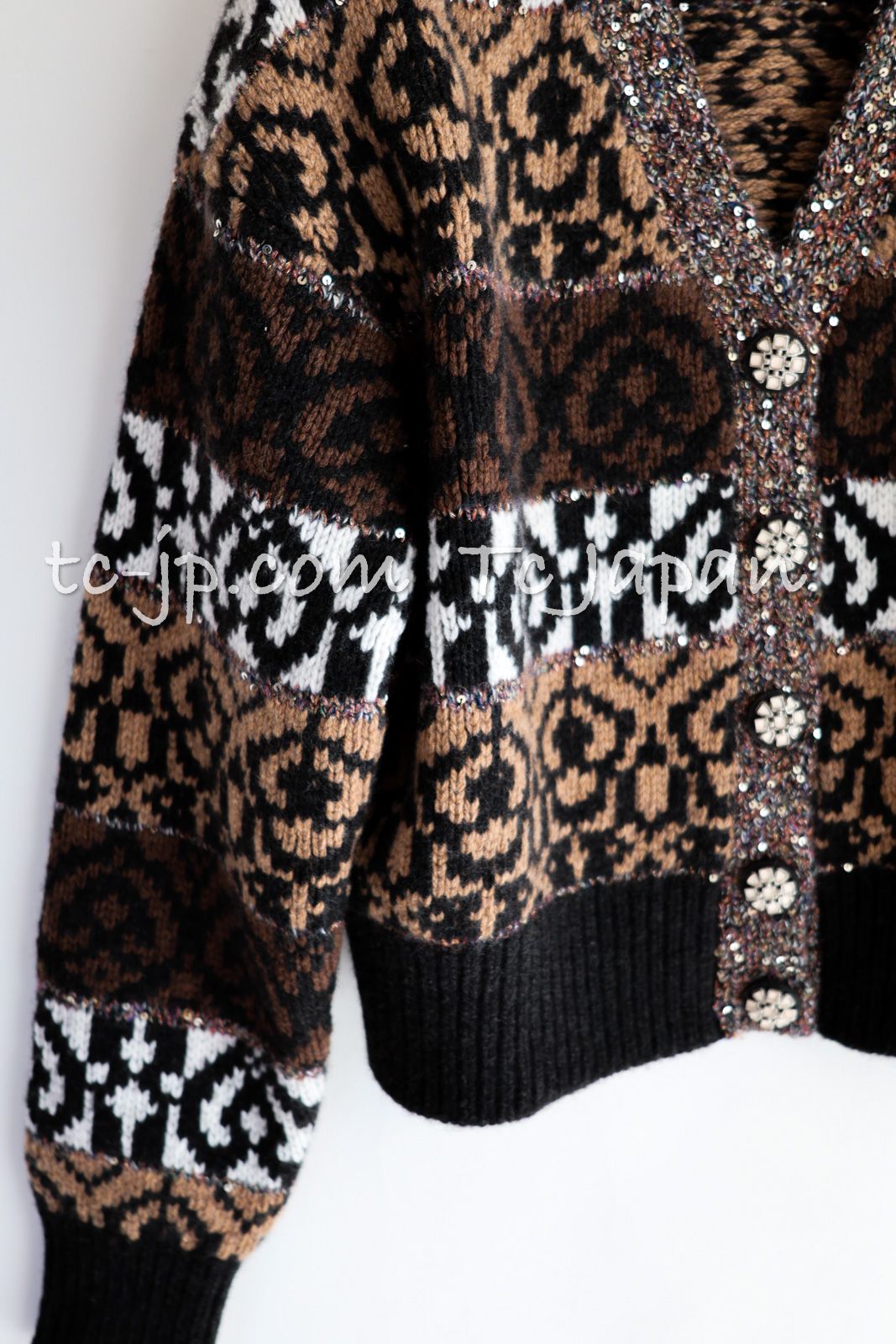 シャネル カーディガン CHANEL ブラウン ブラック グリポア宝石