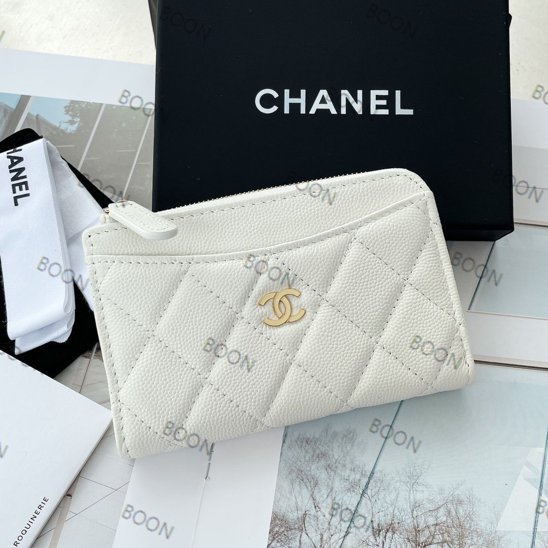 CHANEL フラグメントケース キャビアスキン コインケース ホワイト 