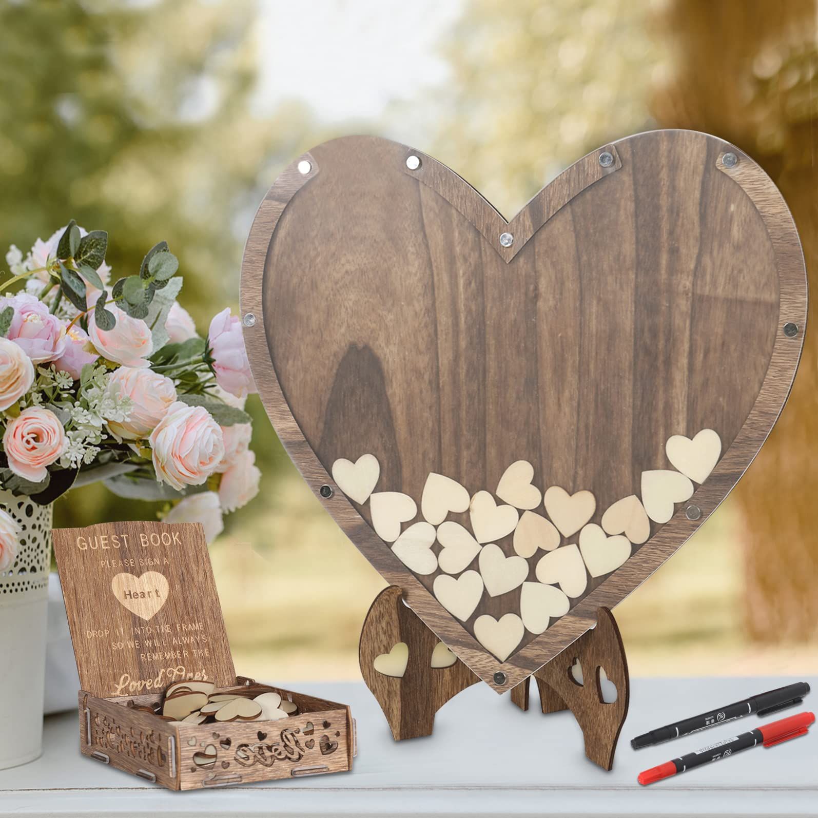 かわいい ゲスト参加型ウェルカムボード 結婚証明書 メッセージボックス 芳名帳 結婚祝い ウェルカムスペース 結婚式 ゲストブック プレゼント ハート型 ウェディングドロップス