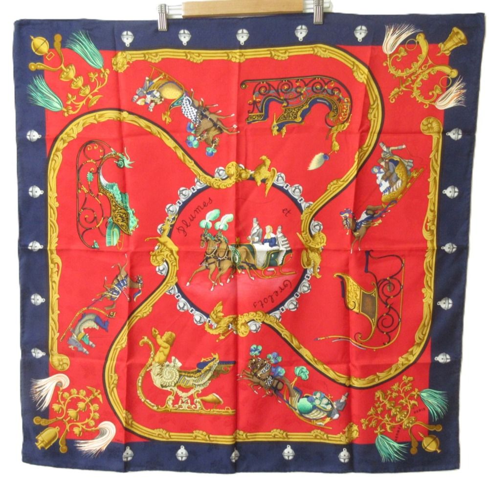 美品 HERMES エルメス カレ90 Plumes et Grelots 羽飾りと鈴