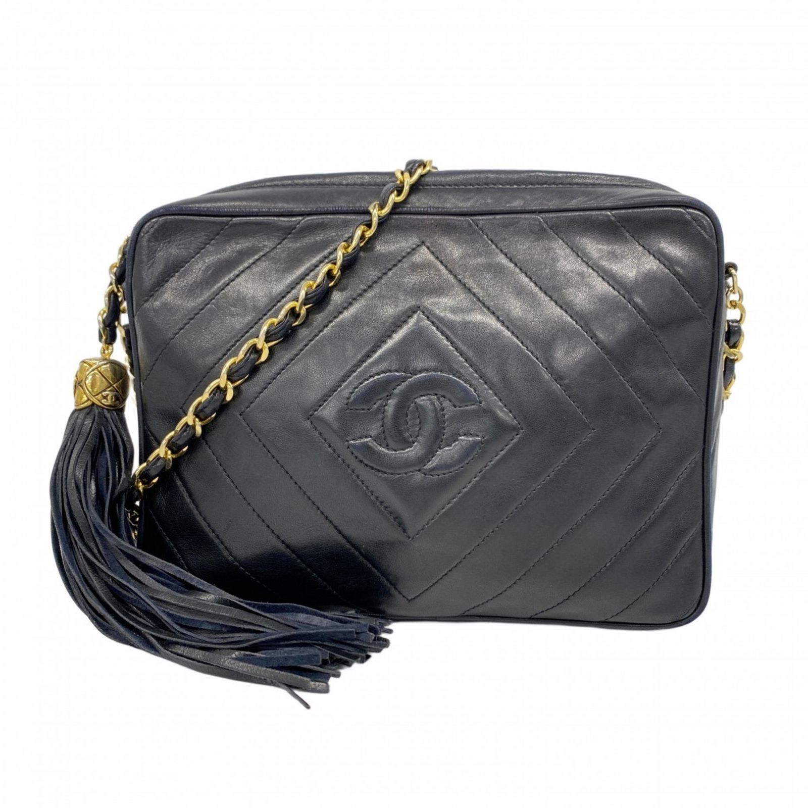 CHANEL シャネル ショルダーバッグ　ラムスキン チェーン ブラック CHANEL シャネル チェーンショルダーバッグ 21cm ダイヤモンドCC